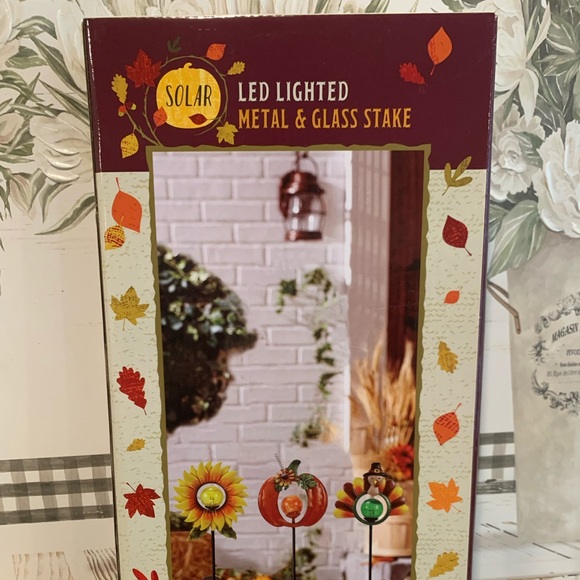 Solar LED Lighted Glass & Metal Stake - Fall Decor - Picture 5 of 7